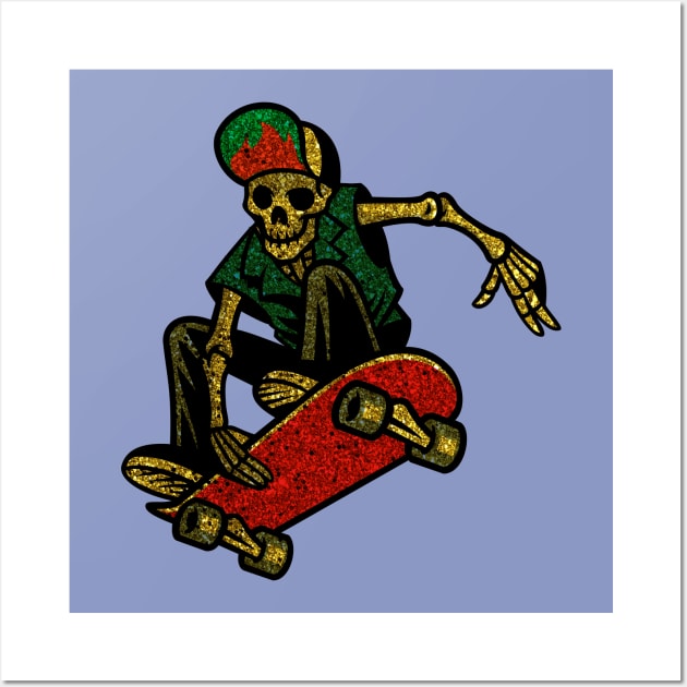 Skateboarding Skeleton Roller Skate Fans Gift Wall Art by klimentina